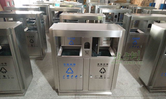 地鐵不銹鋼分類(lèi)垃圾桶工廠批量生產(chǎn)圖