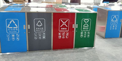 社區(qū)戶外大容量四分類垃圾桶欣方圳批量生產圖